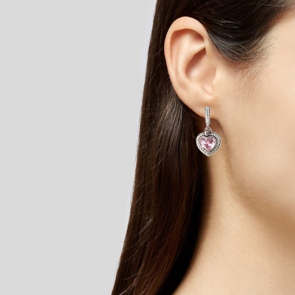 EUC Judith Ripka JR TWO Pink Crystal & White Sapphire Heart Drop Earrings - Picture 12 of 12